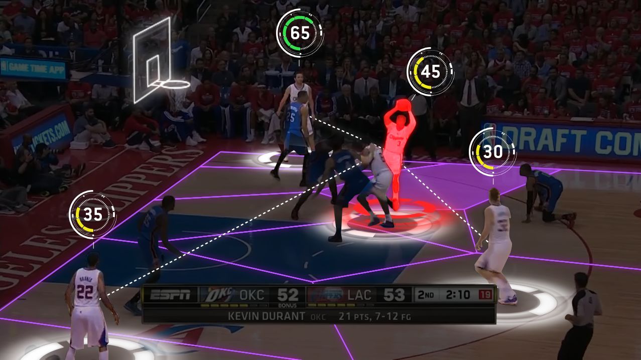 Figure 9 — Big data e-sport: basketball court overlay with player stats